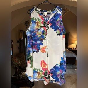 Fig and Flower Floral Sleeveless Top - Blue, Purple, Orange